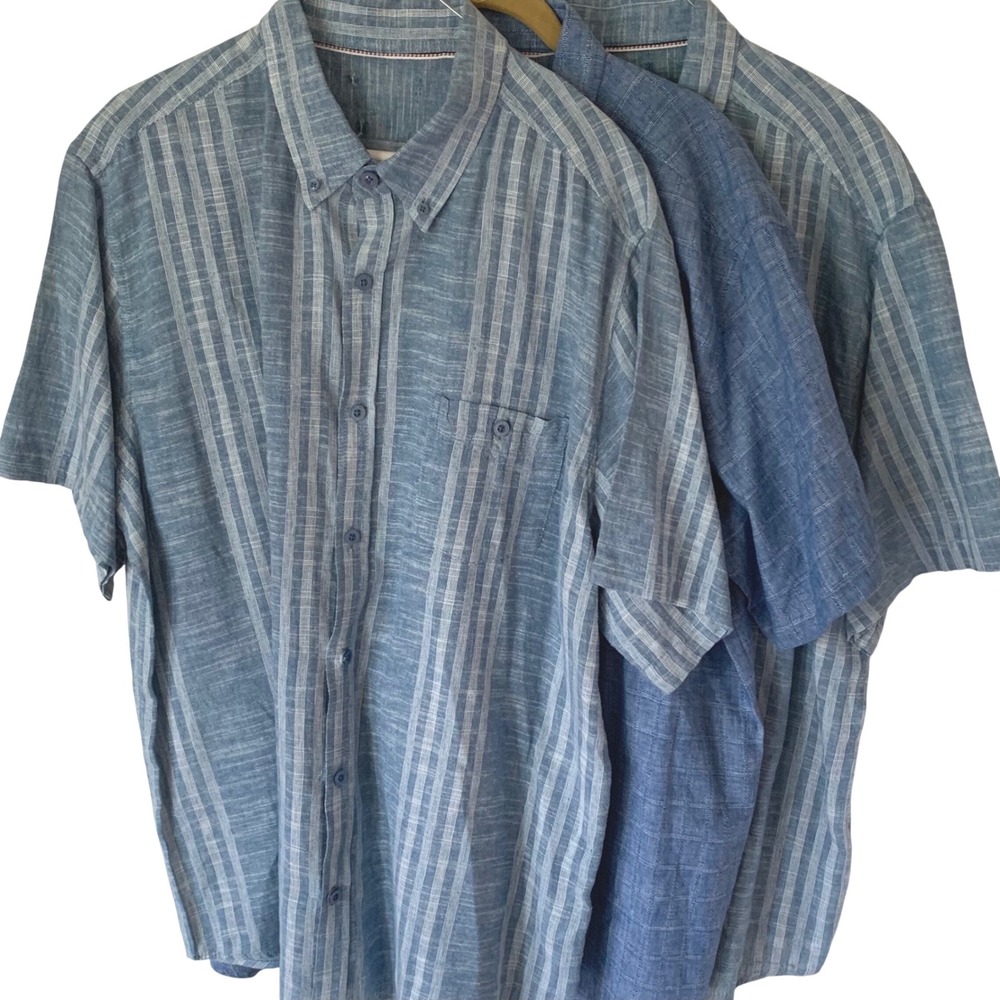 Weatherproof 3 Shirt Lot Mens XL Est Blue Linen Cotton Short Sleeve Button Front